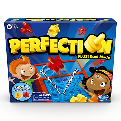 Hasbro Gaming Perfection Game Plus Duell-Modus für 2 Spieler, Formen und Stücke, ab 5 Jahren von Hasbro Gaming