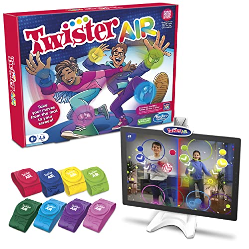 Hasbro Gaming Twister Air Spiel | AR-App-Spielspiel mit Handgelenk- und Knöchelbändern | Links zu Smart-Geräten | aktive Partyspiele für Kinder und Erwachsene | ab 8 Jahren | für 1+ Spieler von Hasbro Gaming