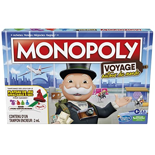 Hasbro Monopoly Reise um die Welt, für Familie und Kinder, ab 8 Jahren, mit Stempelsteinen und trocken abwischbarem Tablett, Mehrfarbig von Hasbro Gaming