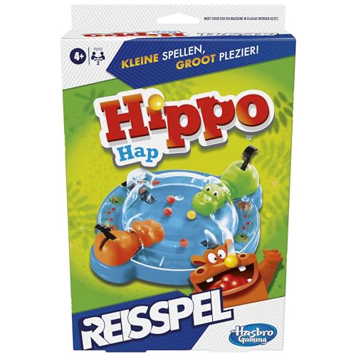 Hippos Gefräßiges Reisespiel, tragbares Spiel für 2 Spieler, Reisespiel für Kinder ab 4 Jahren, inkl. 2 Nilpferde Gobe-Kugeln (Niederländische Version) von Hasbro Gaming