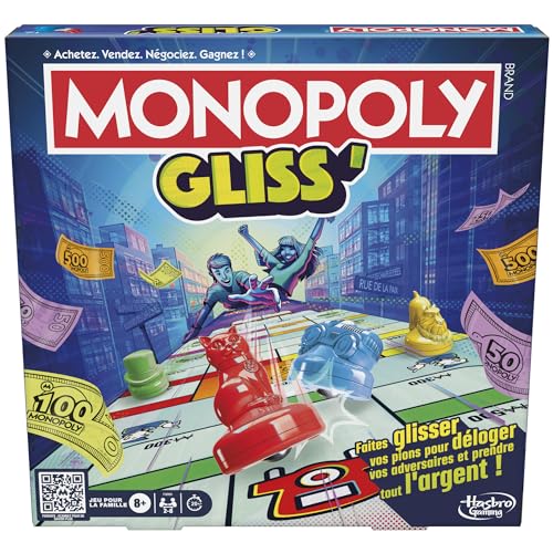 Monopoly Gliss', Familienspiel für Kinder, Jugendliche und Erwachsene, ab 8 Jahren, 2 bis 8 Spieler, 20 Minuten im Durchschnitt, schnelles Spiel von Monopoly