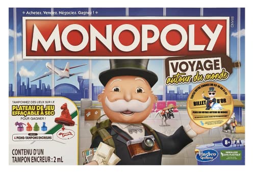 Monopoly Reise rund um die Welt, für Familie und Kinder, ab 8 Jahren, mit Stempelsteinen und trocken abwischbarem Tablett von Hasbro Gaming