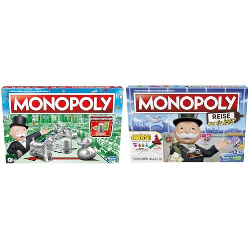 Monopoly Spiel & Hasbro Monopoly Reise um die Welt, Brettspiel für Kinder und Erwachsene, perfekt zum Mitnehmen und die Welt kennenlernen, mit dem bekannten Mr. Monopoly, ab 8 Jahre geeignet von Hasbro Gaming