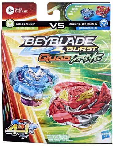 Beyblade Burst QuadDrive Gilded Nemesis N7 & Salvage Valtryek Rashad V7 Kreisel, Doppelpack von Hasbro