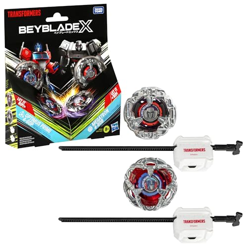 Beyblade X Transformers Collab Optimus Prime 4-60P vs. Megatron 4-80B Multipack, mit X-Celerator und in 2 Klicks zusammengebaut von Hasbro