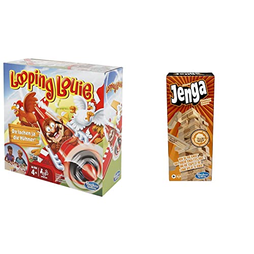 Hasbro 15692398 Looping Louie Kinderspiel, lustiges 3D Spiel, Partyspiel für Kindergeburtstage & Jenga Classic, Kinderspiel das die Reaktionsgeschwindigkeit fördert, Braun, 26 x 7,5 x 7,5 cm von Hasbro