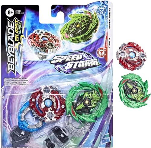 Hasbro Beyblade Burst Surge-Geschwindigkeitssturm Doppelpack Ursprung Achilles A6 und Tyros T6 (Mehrfarbig, Standardgröße) von Hasbro