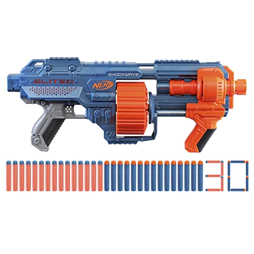 Nerf Elite 2.0 Shockwave RD-15 Blaster, 30 Nerf Darts, 15-Dart Rotationstrommel, Schnellfeuer mit Pump-Action, mit Erweiterungsoptionen, recyclebare Verpackung, für Jungen und Mädchen von Play-Doh