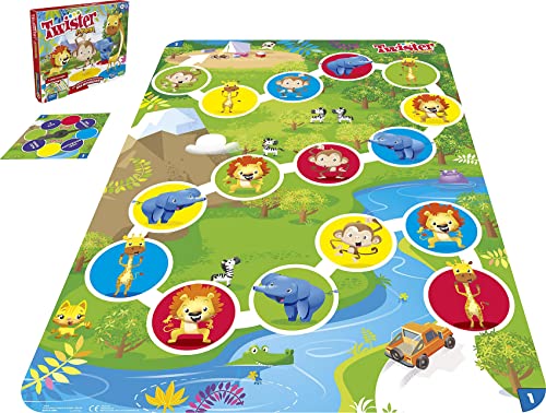 Twister Hasbro Junior Spiel, Tierisches Vergnügen, doppelseitige Matte, 2 Spiele in einem, Partyspiel für Kinder ab 3 Jahren, – 4 Spieler, 27752508 von Twister