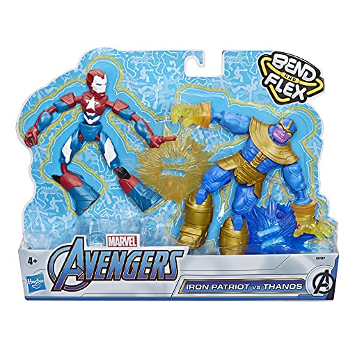 Marvel Avengers Bend And Flex Iron Patriot vs. Thanos Doppelpack, 15 cm große, biegbare Action-Figuren, enthält 2 Effekt-Accessoires, für Kids ab 6 Jahren von Marvel