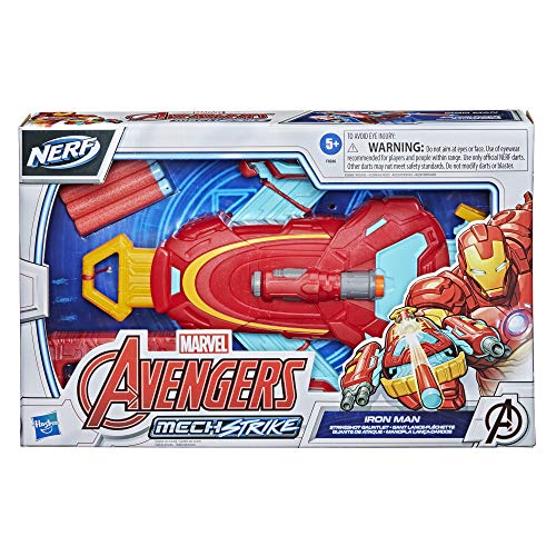 Hasbro Marvel Avengers Mech Strike Rollenspiel Iron Man Strikeshot Handschuh Superheld Spielzeug mit 3 NERF Projektilen, Kids ab 5 Jahren von AVENGERS