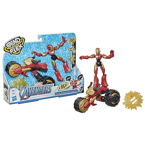 Hasbro F0244 Marvel Bend and Flex, Flex Rider Iron Man Action-Figur, 15 cm große biegbare Figur und 2-in-1 Motorrad für Kinder ab 4 Jahren von AVENGERS