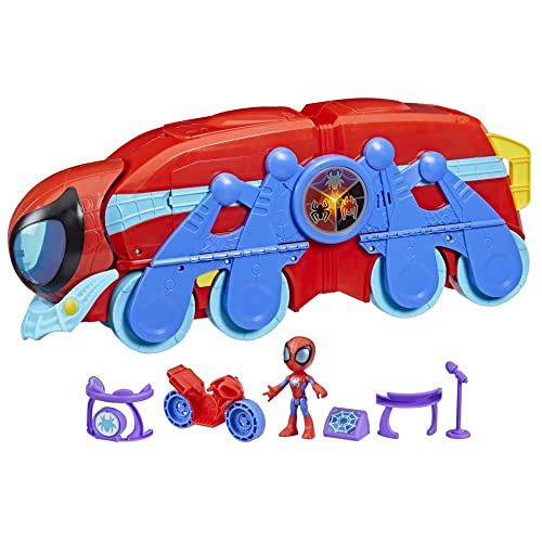 Marvel Spidey and His Amazing Friends 2-in-1 Spider Raupe Hauptquartier Spielset, Vorschulspielzeug ab 3 Jahren,Enthält: verwandelbares 2-in-1 Spielset, Action-Figur, Motorrad und 3 Accessoires, 61 cm von Marvel