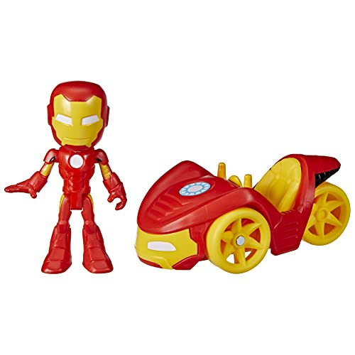 Marvel Hasbro Spidey and His Amazing Friends Iron Man Actionfigur und Iron Racer Fahrzeug, Iron Man Spielzeug für Kinder ab 3 Jahren von Spidey and his Amazing Friends