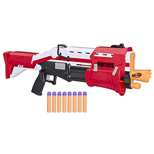 Hasbro Nerf E7065EU4 TS Pump-Action Blaster, 8 Nerf Mega Fortnite Darts, Dartaufbewahrungsfach - Für Jugendliche und Erwachsene Rot von NERF