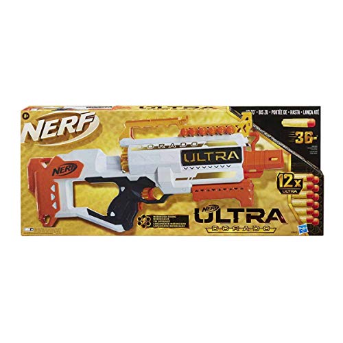 Nerf Ultra Dorado motorisierter Blaster, Goldakzente, schnelles Laden von hinten, 12 Nerf Ultra Darts, nur mit Nerf Ultra Darts kompatibel von NERF