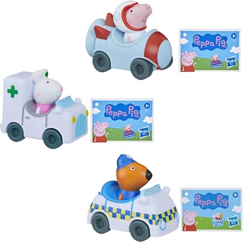 Hasbro Peppa Pig - Little Buggies Character Play Vehicle Sets - Suzy Sheep in Ambulance, Freddy Fox in Police Car & Peppa Pig Astronaut - Set 6 von Hasbro