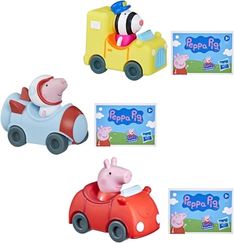 Hasbro Peppa Pig - Little Buggies Character Play Vehicle Sets - Zoe Zebra in Post Van, Peppa Pig in Red Car & Peppa Pig Astronaut - Set 4 von Hasbro