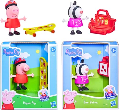Hasbro Peppa Pig bewegliche Figur und Zubehör-Set, 7,6 cm, 8 cm, Peppa Pig Skateboard und Zoe Zebra von Hasbro