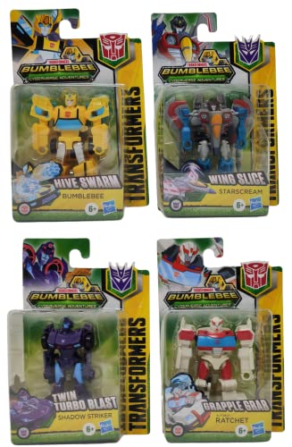 Hasbro Transformers Bumblebee Cyberverse Adventures Mini Actionfigur, E1883, je 10cm, verwandelbar (4 Pack) von Hasbro