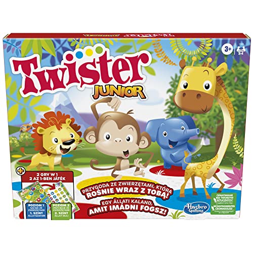 Hasbro Twister Junior Spiel | 2-seitige Tierabenteuermatte | 2-in-1 Familiengesellschaftsspiel für Kinder (polnisch-ungarische Ausführung) | Geschenkidee für 3 Jährige und Board-Fan von Hasbro Gaming