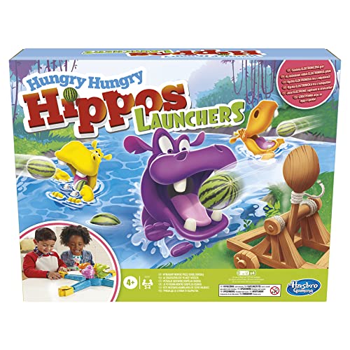 Hungry Hungry Hippos Launchers Kinderspiel ab 4 Jahren, elektronisches Kindergartenspiel für 2 bis 4 Spieler von Hasbro