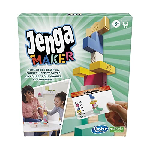 Hasbro Jenga Maker Stapelturm mit Blocks aus echtem Hartholz für Kinder ab 8 Jahren für 2-6 Spieler, Mehrfarbig, Einheitsgröße, F4528101 von Hasbro Gaming