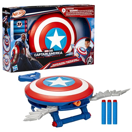 Marvel Studios Captain America Brave New World NERF Flügelschild Blaster, Schild Rollenspielzeug, Red von Marvel