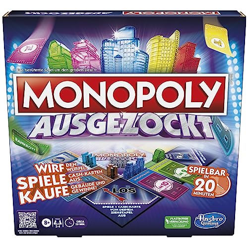 Monopoly Ausgezockt Brettspiel, schnelles Monopoly Familien-Spiel für 2–4 Spieler, Spieldauer ca. 20 Min. von Monopoly