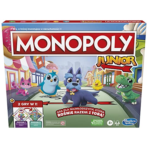 Monopoly Junior Brettspiel 2-seitiges Board, 2 Spiele in 1, Monopoly Spiel für jüngere Kinder, Kinderspiele, Junior Spiele (polnische Version) von Monopoly