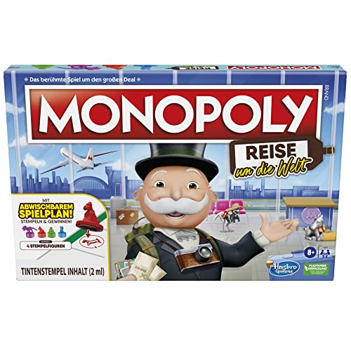 Hasbro Monopoly Reise um die Welt, Brettspiel für Kinder und Erwachsene, perfekt zum Mitnehmen und die Welt kennenlernen, mit dem bekannten Mr. Monopoly, ab 8 Jahre geeignet von Hasbro