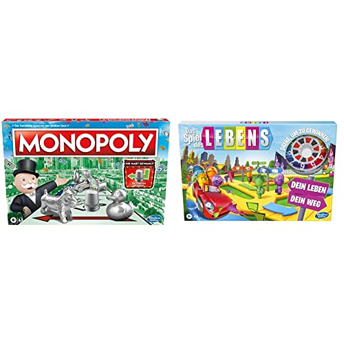 Monopoly Spiel, Familien-Brettspiel für 2 bis 6 Spieler & F0800100 Das Spiel des Lebens, Brettspiel für die ganze Familie für 2 â€“ 4 Spieler, für Kinder ab 8 Jahren, enthält Bunte Stifte von Hasbro