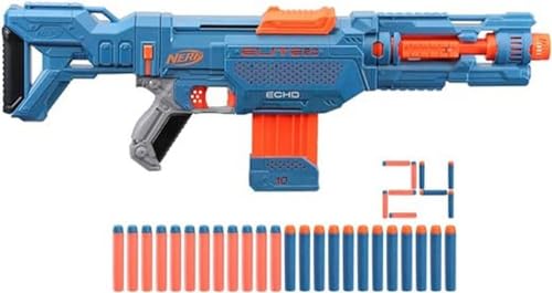 NERF Elite 2.0 Echo CS-10 Blaster – 24 NERF Darts, 10-Dart Clip-Magazin, abnehmbare Schulterstütze und Laufverlängerung, 4 Tactical Rails, frustfreie Verpackung von Play-Doh