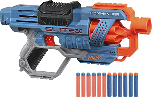 NERF Elite 2.0 Commander RD-6 Blaster, 12 Nerf Darts, 6-Dart Rotationstrommel, Tactical Rail Steckschienen, Befestigungspunkte, Acrylic, Mehrfarbig, 6.7 x 36.2 x 24.1 cm von NERF