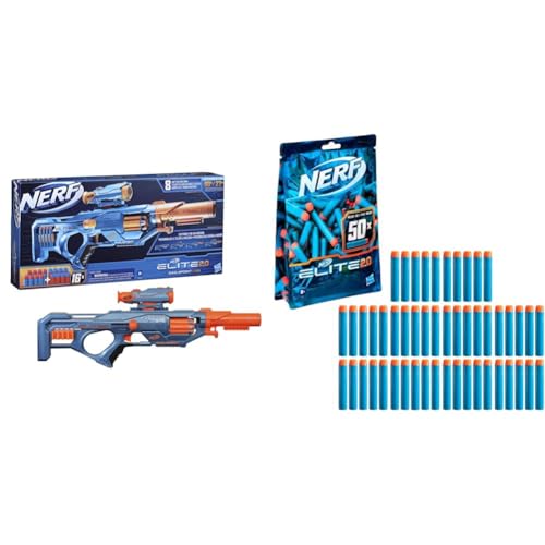 Nerf Elite 2.0 Eaglepoint RD-8 Blaster Mit 8-Dart Trommel, Abnehmbarem Fernrohr und Lauf, 16 Darts, Bolzen und 50er Nachfüllpackung von Hasbro