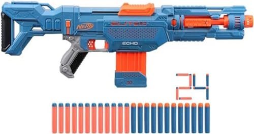 NERF Elite 2.0 Echo CS-10 Blaster – 24 NERF Darts, 10-Dart Clip-Magazin, abnehmbare Schulterstütze und Laufverlängerung, 4 Tactical Rails, frustfreie Verpackung von NERF