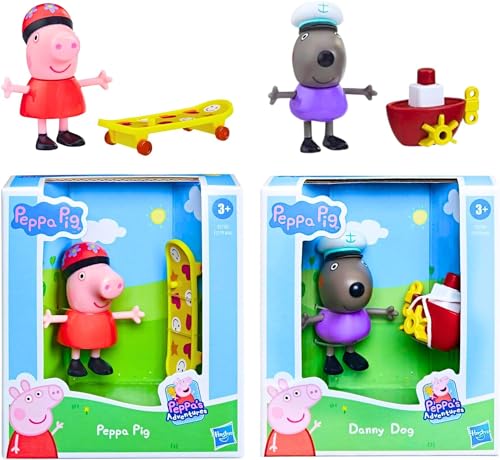 Peppa Pig bewegliche Figur und Zubehör-Set, 7,6 cm, 8 cm, Peppa Pig Skateboard und Danny Dog von Hasbro