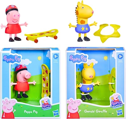 Peppa Pig bewegliche Figur und Zubehör-Set, 7,6 cm, 8 cm, Peppa Pig Skateboard und Gerald Giraffe von Hasbro