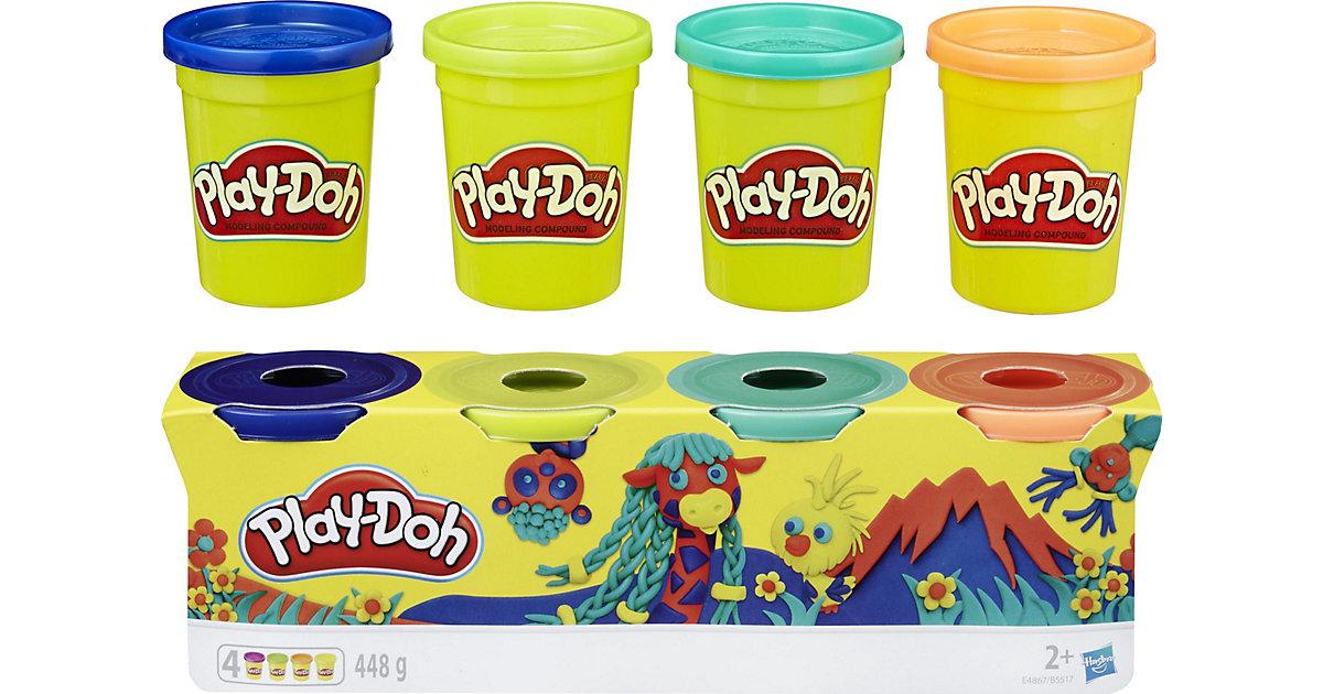 Play-Doh 4er Pack WILD (dunkelblau, limettengrün, türkis und orange), 4 x 112 g türkis-kombi von Hasbro