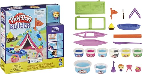 PlayDoh F0642 Builder CampingKit Bauset für Kinder ab 5 Jahren mit 8 PlayDoh Farben – Einfaches Bauset zum Selbermachen von Play-Doh