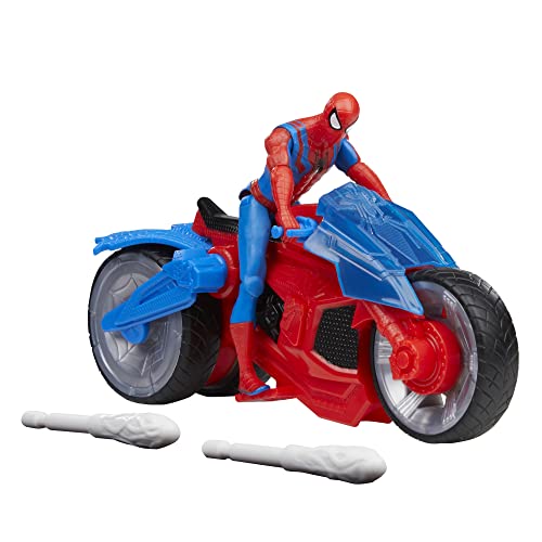 Spider-Man Marvel Web-Motorrad Spielzeug-Set mit 10 cm großer Action-Figur und 2 Netz-Projektilen von SPIDER-MAN