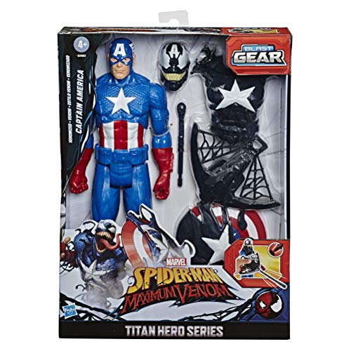 Hasbro E8683 Spider-Man Maximum Venom Titan Hero Venom Captain America, mit Starter, Projektil, 6 Accessoires, ab 4 Jahren von SPIDER-MAN