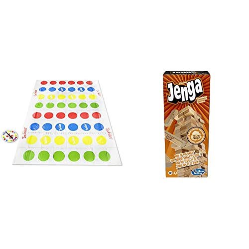 Twister Ultimate mit größerer Matte und mehr Farbfeldern, Spiel für Familien und Kinder ab 6 Jahren & Jenga Classic, Kinderspiel das die Reaktionsgeschwindigkeit fördert, Braun, 26 x 7,5 x 7,5 cm von Hasbro