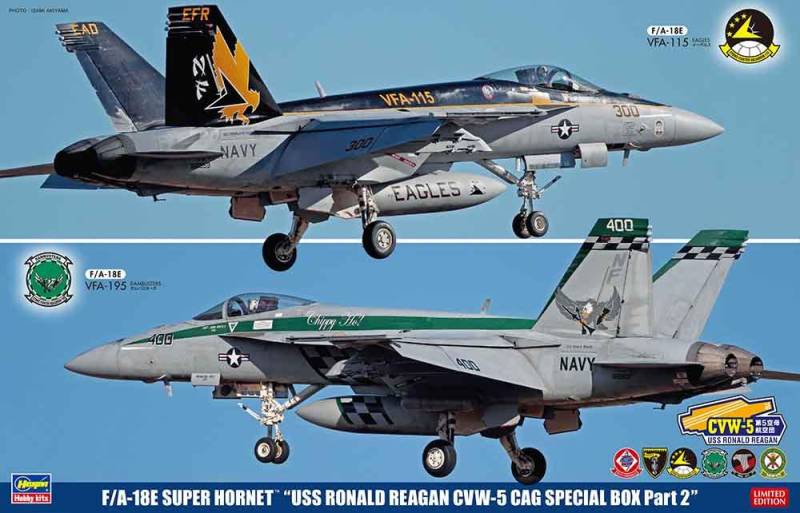 FA18E Super Hornet USS Ronald Reagen, 2Kits FA18E Super Hornet USS Ronald Reagen, 2Kits von Hasegawa