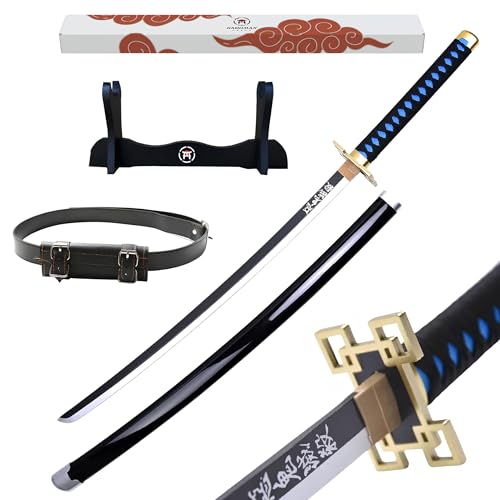 Hashiman – Demon Katana Demon – Manga Schwert + Schwerthalter Holz + Gürtel – Samurai Catana Cosplay Anime - Holzschwert Kinder Erwachsene – Ninja Deko Kostüm Säbels (Muichiro Tokito) von Hashiman