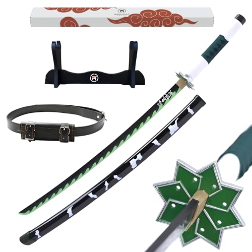 Hashiman – Demon Katana Demon – Manga Schwert + Schwerthalter Holz + Gürtel – Samurai Catana Cosplay Anime - Holzschwert Kinder Erwachsene – Ninja Deko Kostüm Säbels (Sanemi Shinazugawa) von Hashiman