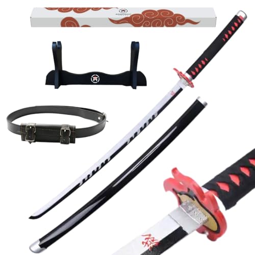 Hashiman Katana Demon – Manga Schwert + Schwerthalter Holz + Gürtel – Samurai Catana Cosplay Anime - Holzschwert Kinder Erwachsene – Ninja Deko Kostüm Säbels (Tanjiro Kamado V2) von Hashiman