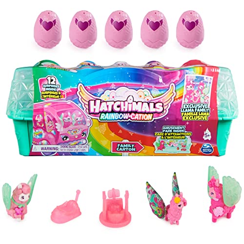 Hatchimals Rainbowcation Eierkarton mit Lama-Familie, Spielset mit 10 CollEGGtibles-Figuren und 2 Zubehörteilen, Kinderspielzeug für Mädchen ab 5 Jahren von Hatchimals