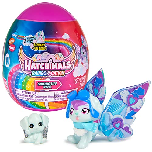 Hatchimals Rainbowcation Sibling Pack, großes wiederverwendbares Ei mit 2 CollEGGtibles-Figuren und Kleiner Stoffdecke, Kinderspielzeug für Mädchen ab 5 Jahren von Hatchimals