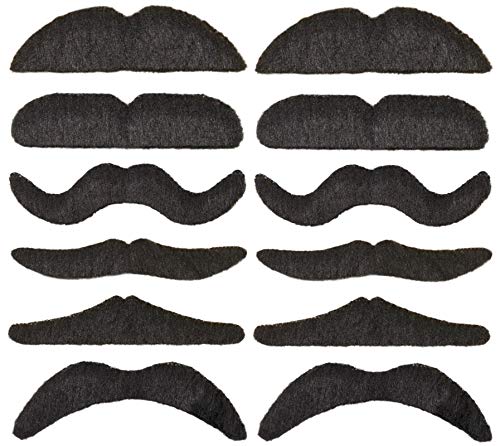 12-teiliges Set falscher Schnurr-Bart Klebebärte schwarz zum Ankleben| Oliba für Erwachsene & Kinder | Kostüm Accessoire für Karneval & Fasching von Hatstar